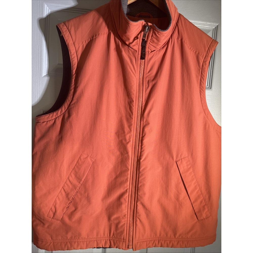 LL Bean Men's Orange Polartec fleece Lined Vest Size Large